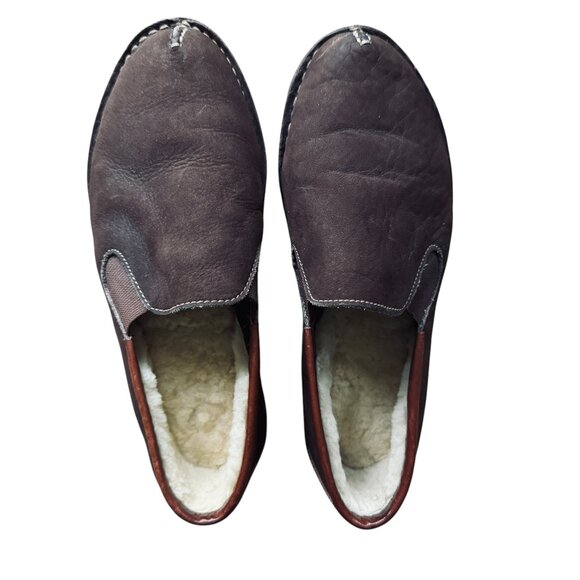 Cole Haan Suede Slip On Moc Shoe Slipper With Tread Shearing Lined Leather Brown - Picture 1 of 15